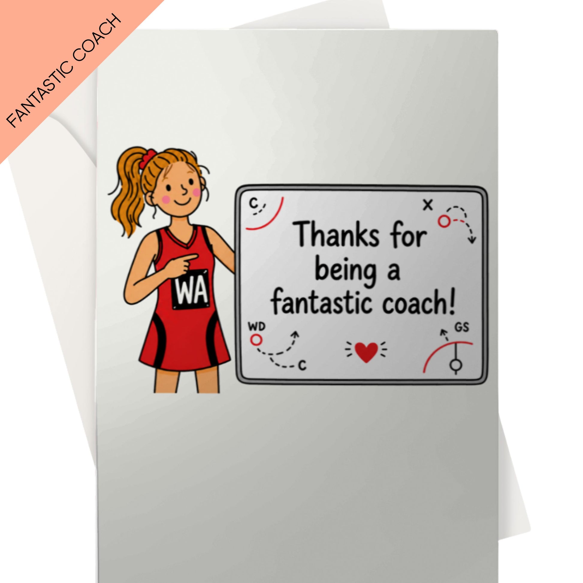 Cute Netball Coach Thank You Card - Whiteboard Fantastic Coach
