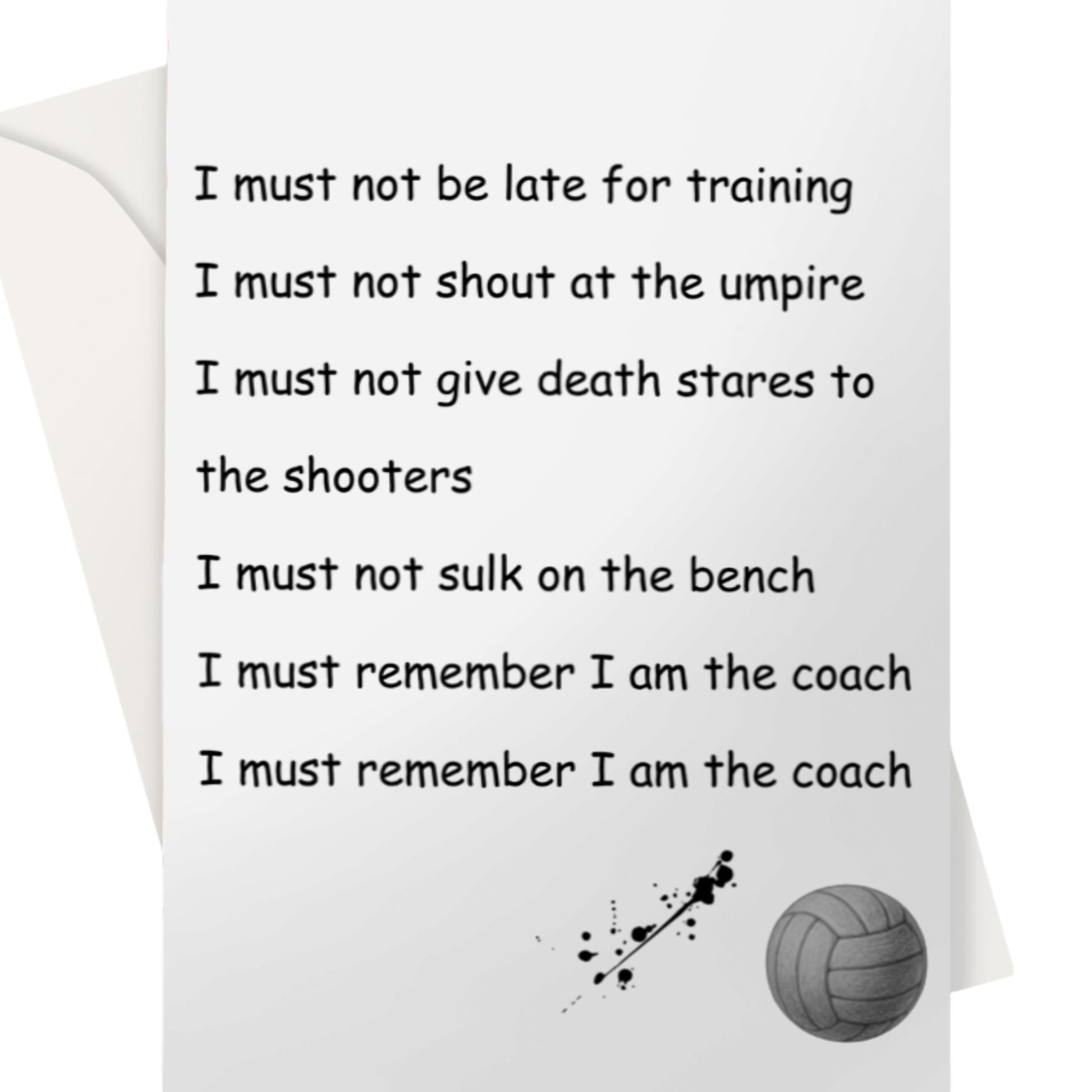 Funny Greeting Card For Netball Coach - Birthday, Thank You, Congratulations
