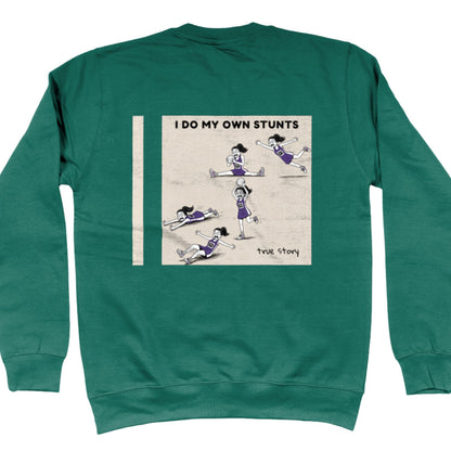 Green Netball Jumper - Funny Netball Player Stunts Comic Strip Back Print
