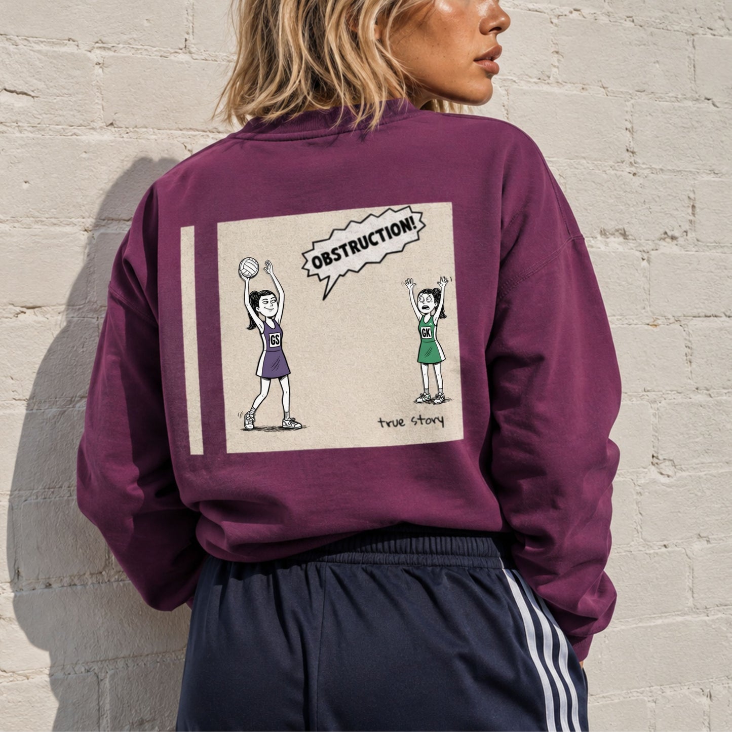Women's Netball Sweatshirt - Comic Strip Print - Obstruction