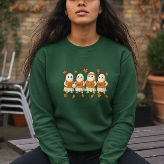 Netball Gifts - Green Netball Team Jumper - Ghosts Graphic