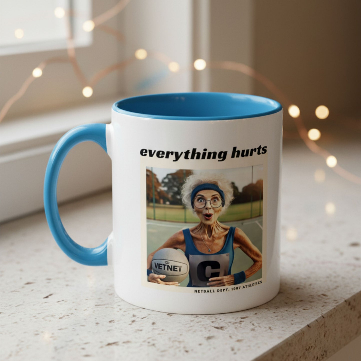 Netball Gifts - Funny 'Everything Hurts' Slogan Gift Mug for Netball Players