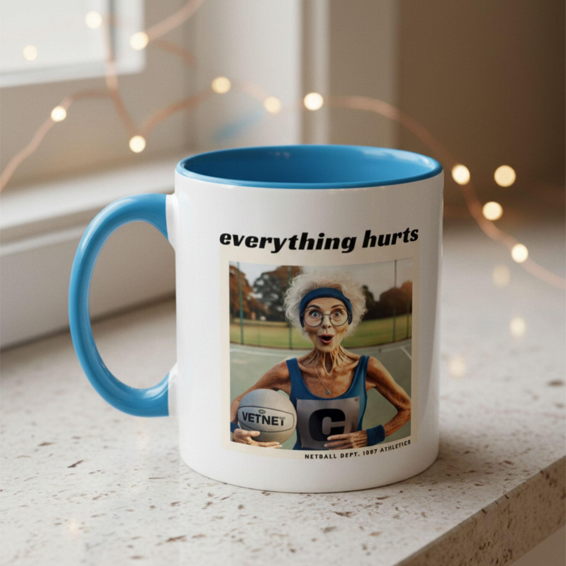 Netball Gifts - Funny 'Everything Hurts' Slogan Gift Mug for Netball Players