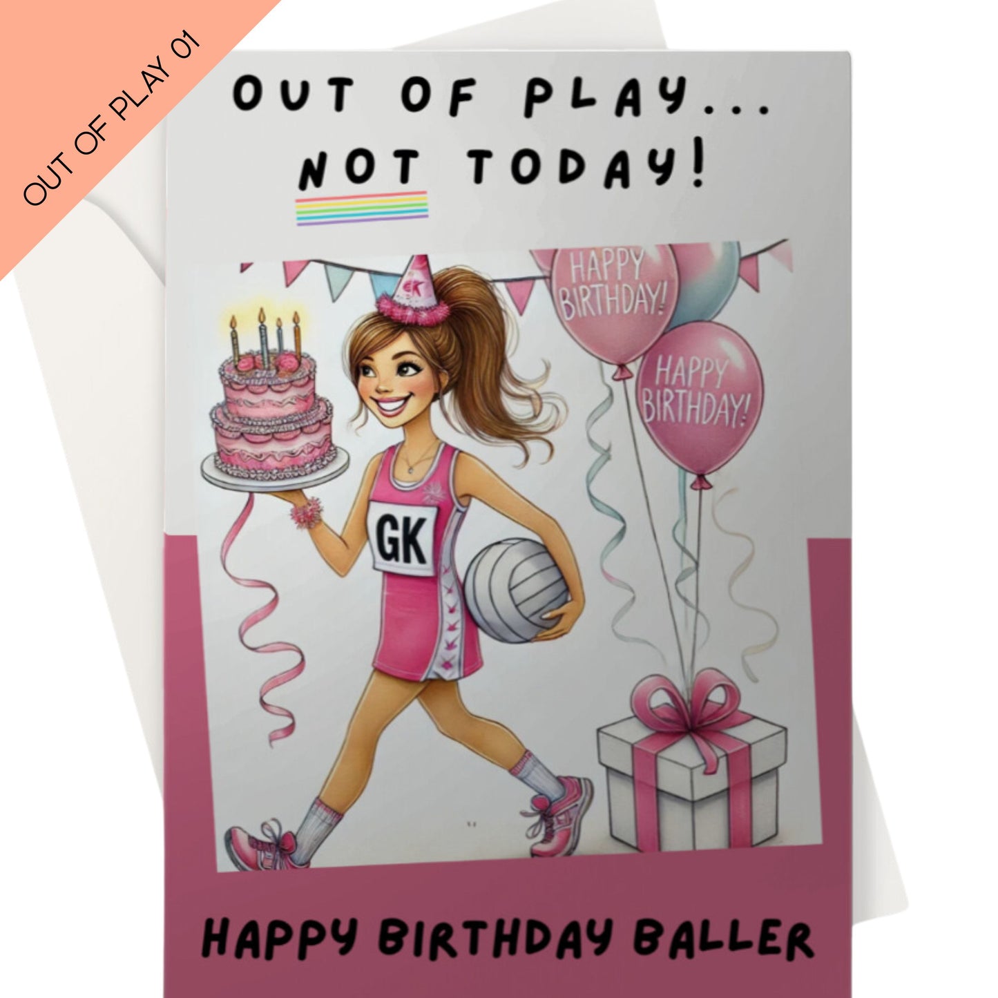 Pink Netball Birthday Card for Netball Goal Keeper