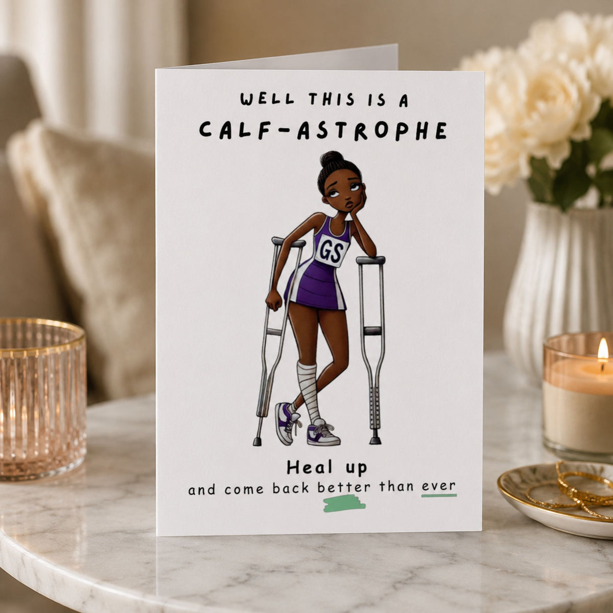 Netball Player Injury Think of You Card - Calf Injury