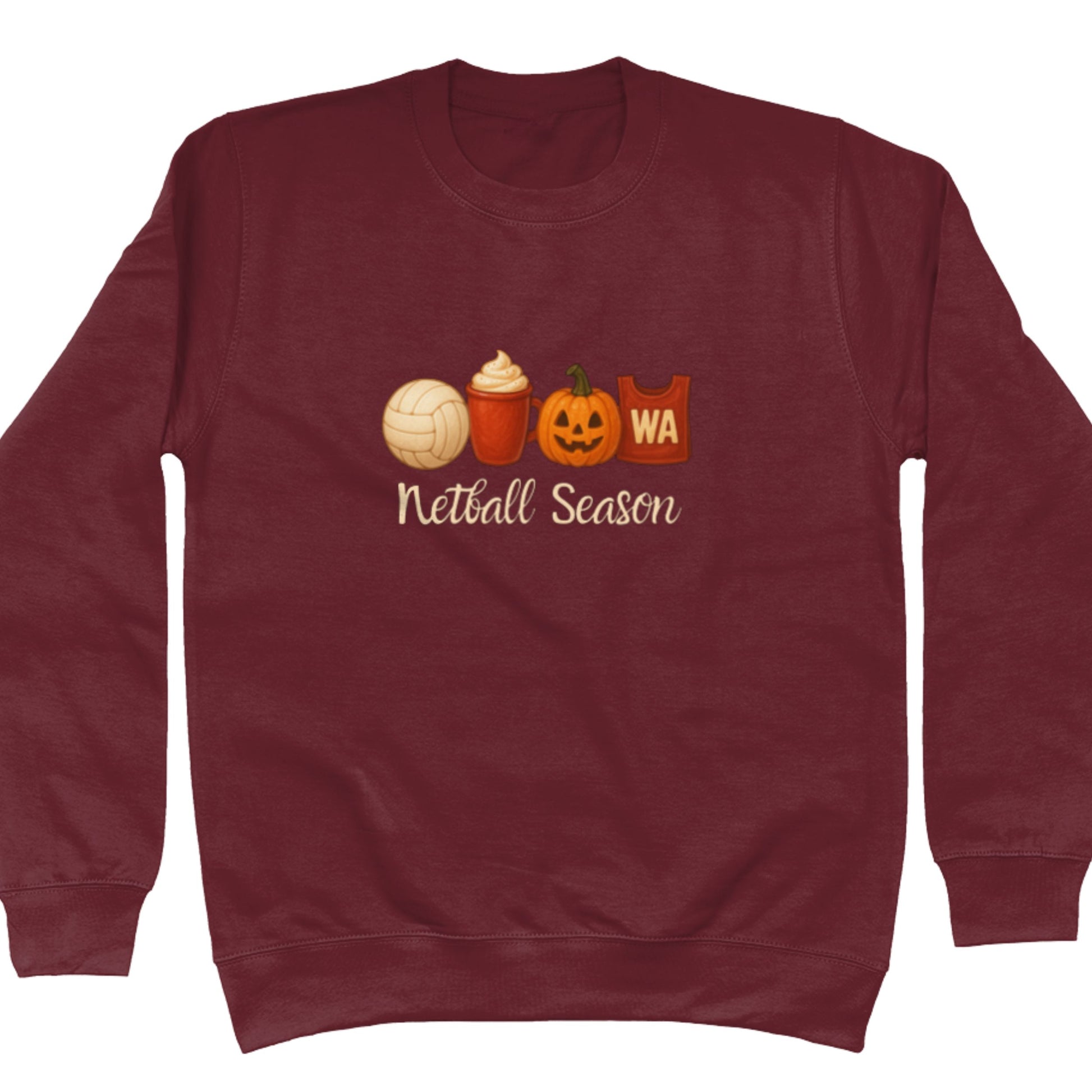 Netball Season Jumper - Cosy Season Burgundy Sweatshirt - Netball Clothing