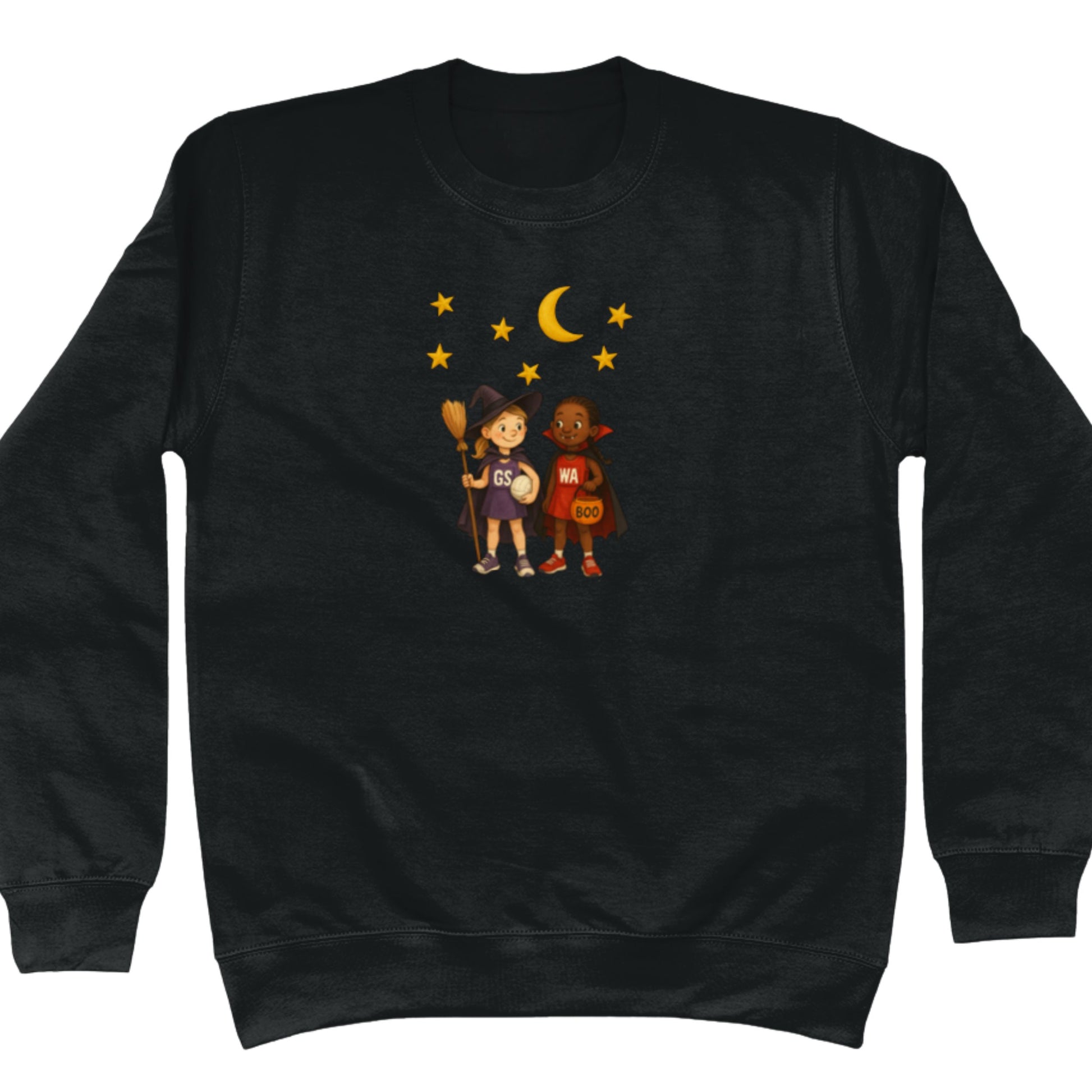 Black Trick or Treat Netball Sweatshirt - Autumn Jumper - Netball Clothing