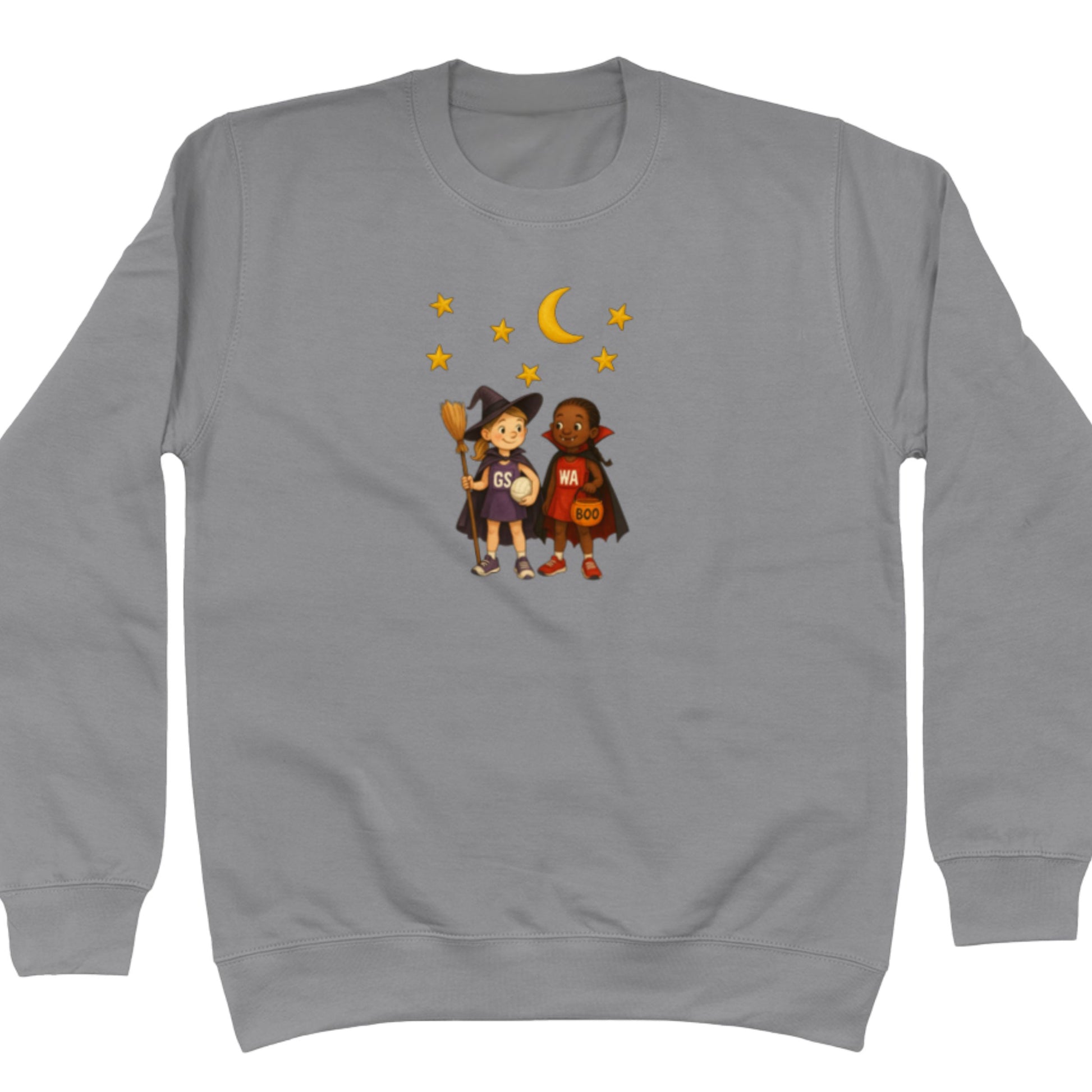 Dark Grey Trick or Treat Netball Sweatshirt - Autumn Jumper - Netball Clothing