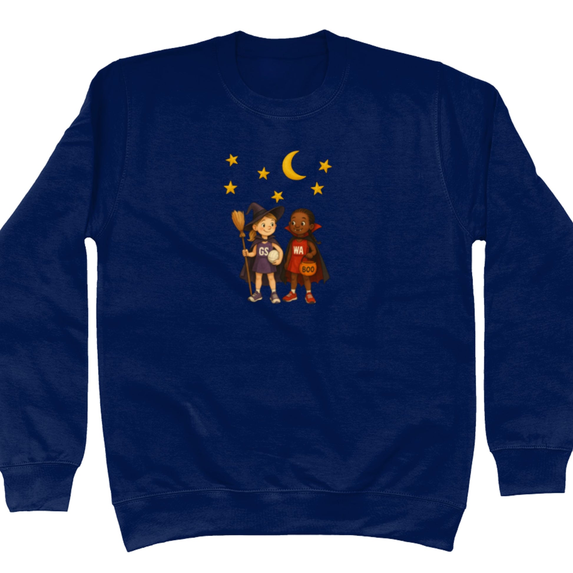 Navy Blue Trick or Treat Netball Sweatshirt - Autumn Jumper - Netball Clothing