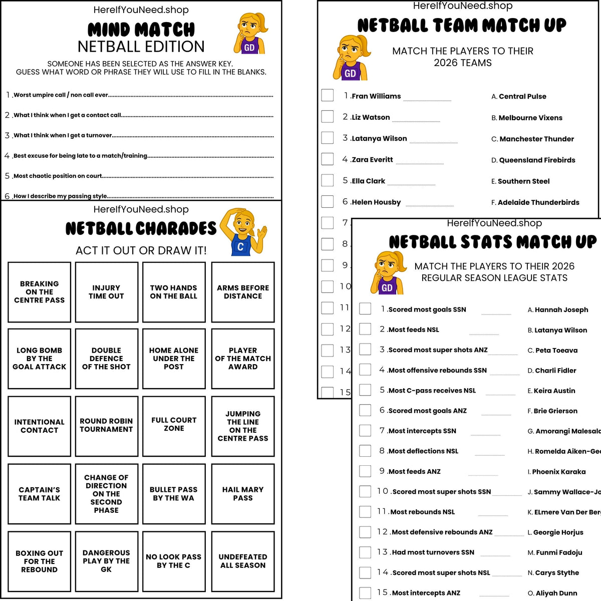 Printable Netball Quiz Trivia Games - Social Night