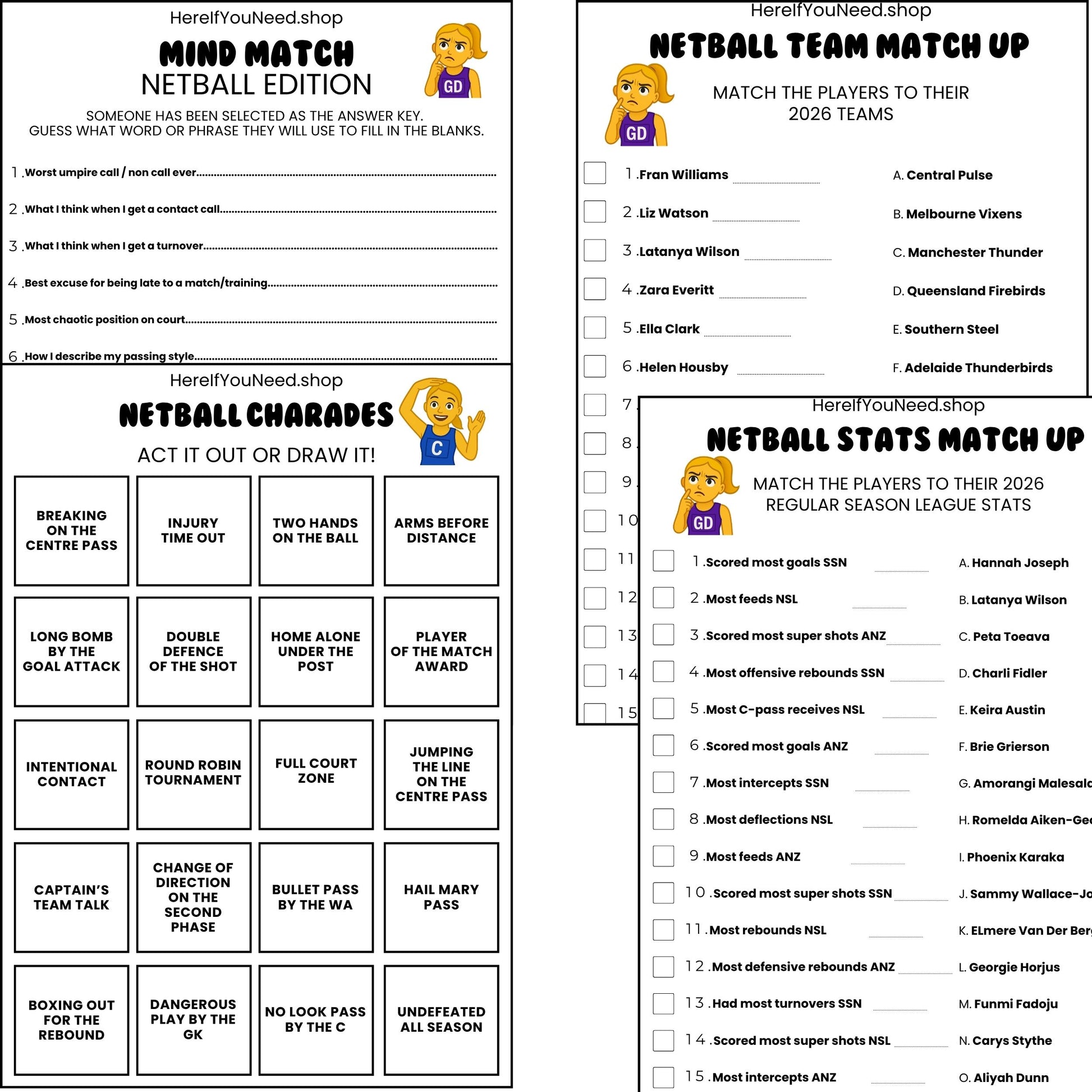Printable Netball Quiz Trivia Games - Social Night