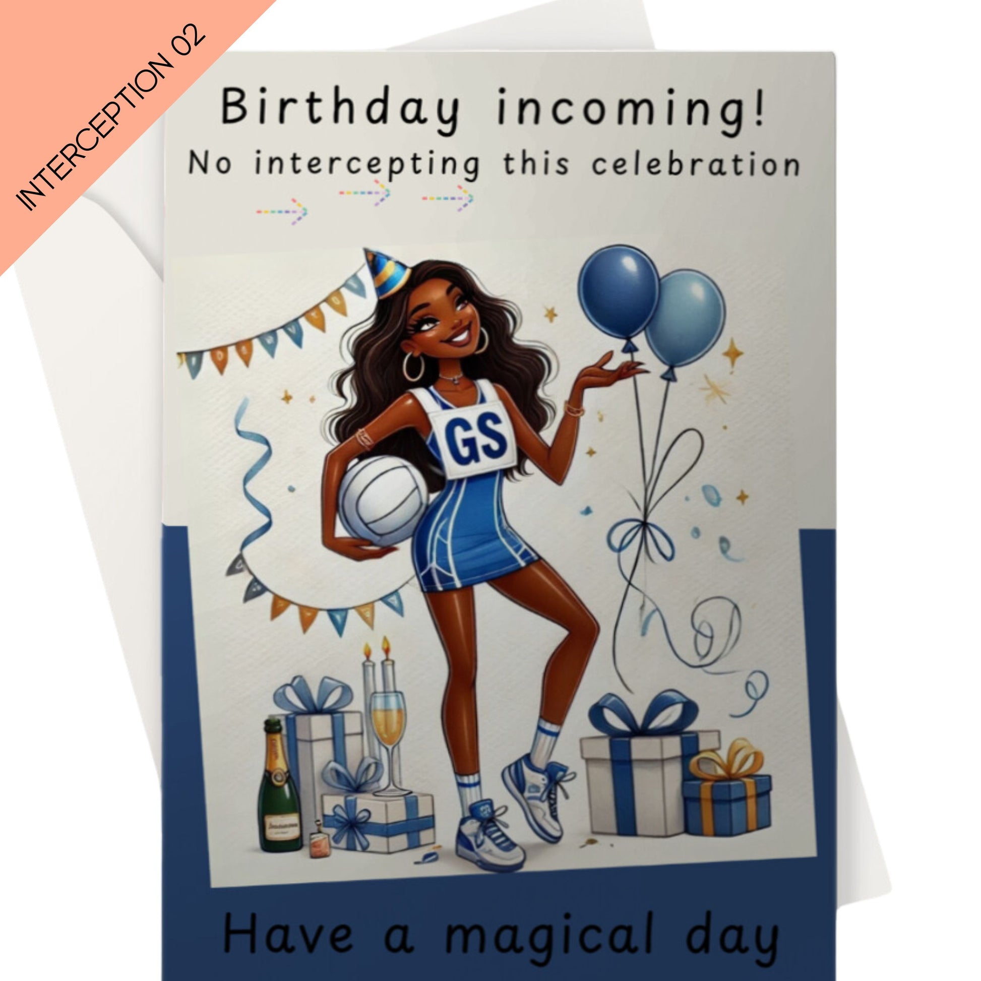 Funny Blue Netball Birthday Card for Netball Goal Shooter
