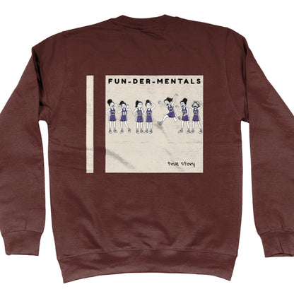Brown Netball  Jumper- Fun-Der-Mentals Netball Player Comic Back Print