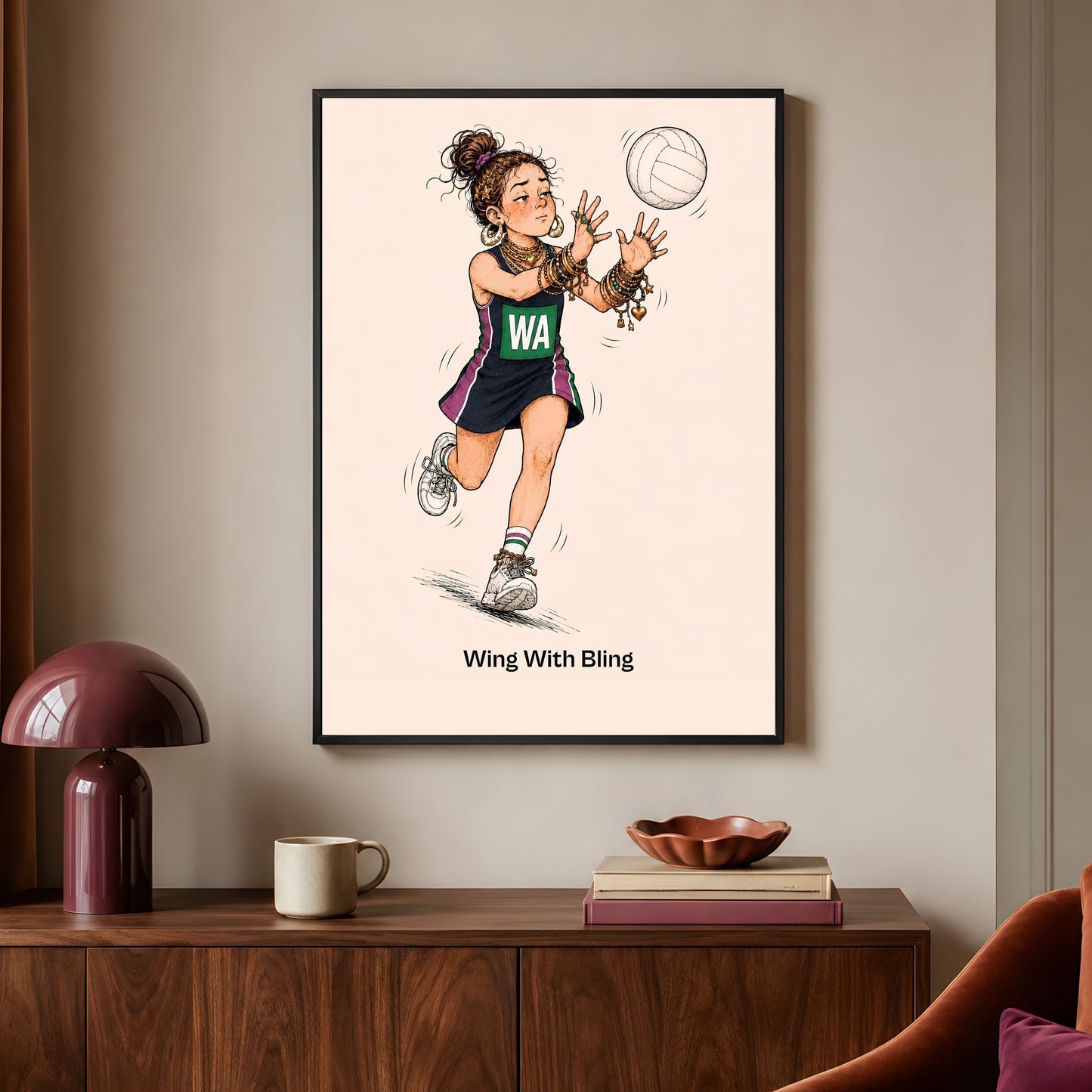 Netball Player Wall Art Print - Character Illustration Poster