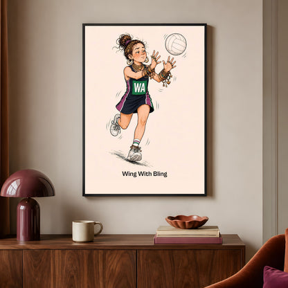 Netball Player Wall Art Print - Character Illustration Poster