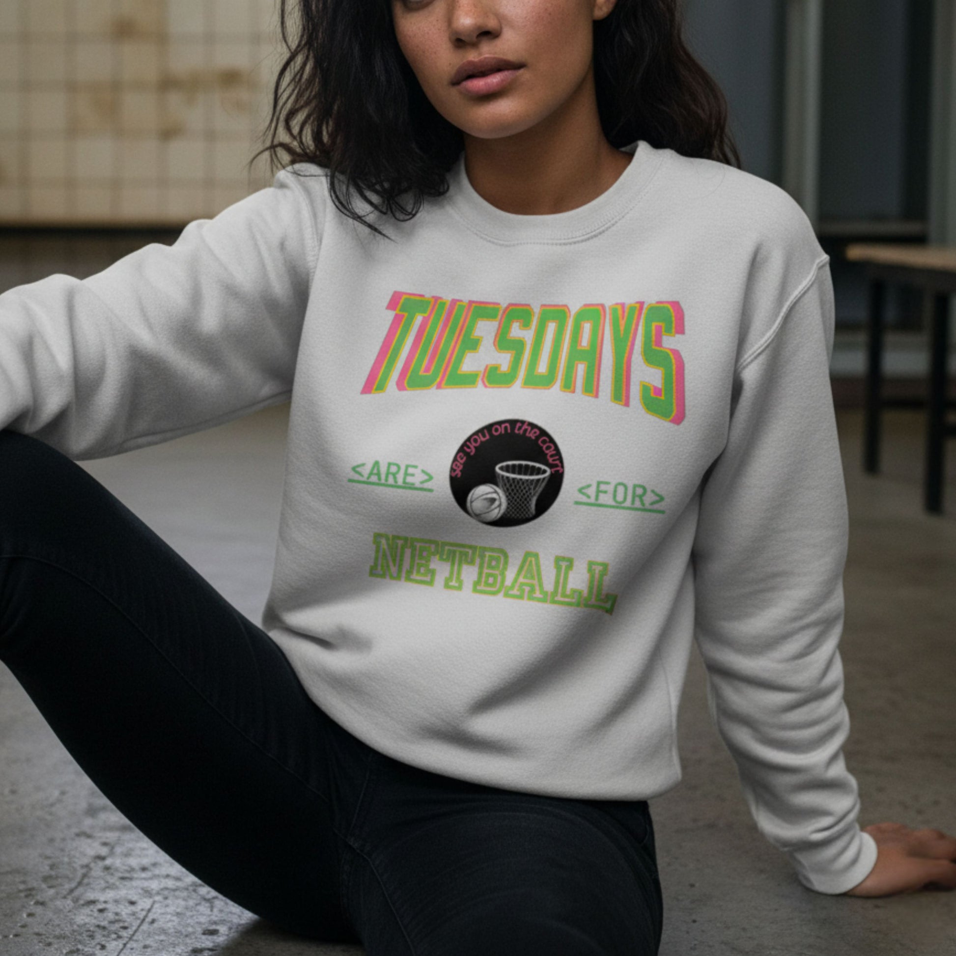 Netball Gifts - Grey Netball Player Jumper with Tuesdays Slogan