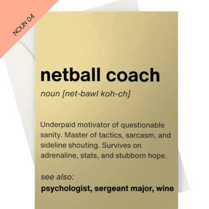 Yellow Adult Netball Coach Thank You card - Funny Netball Cards