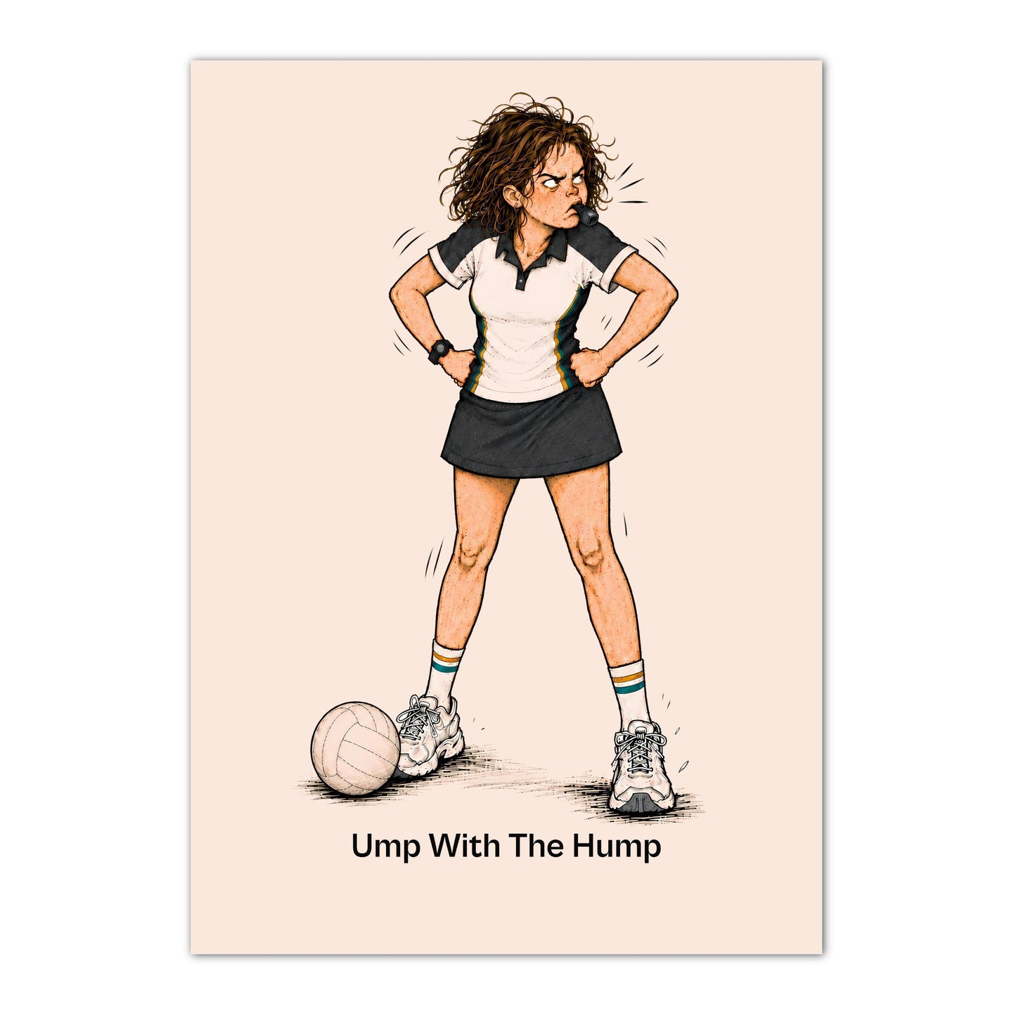 Netball Umpire Poster - Funny Character Illustration Print