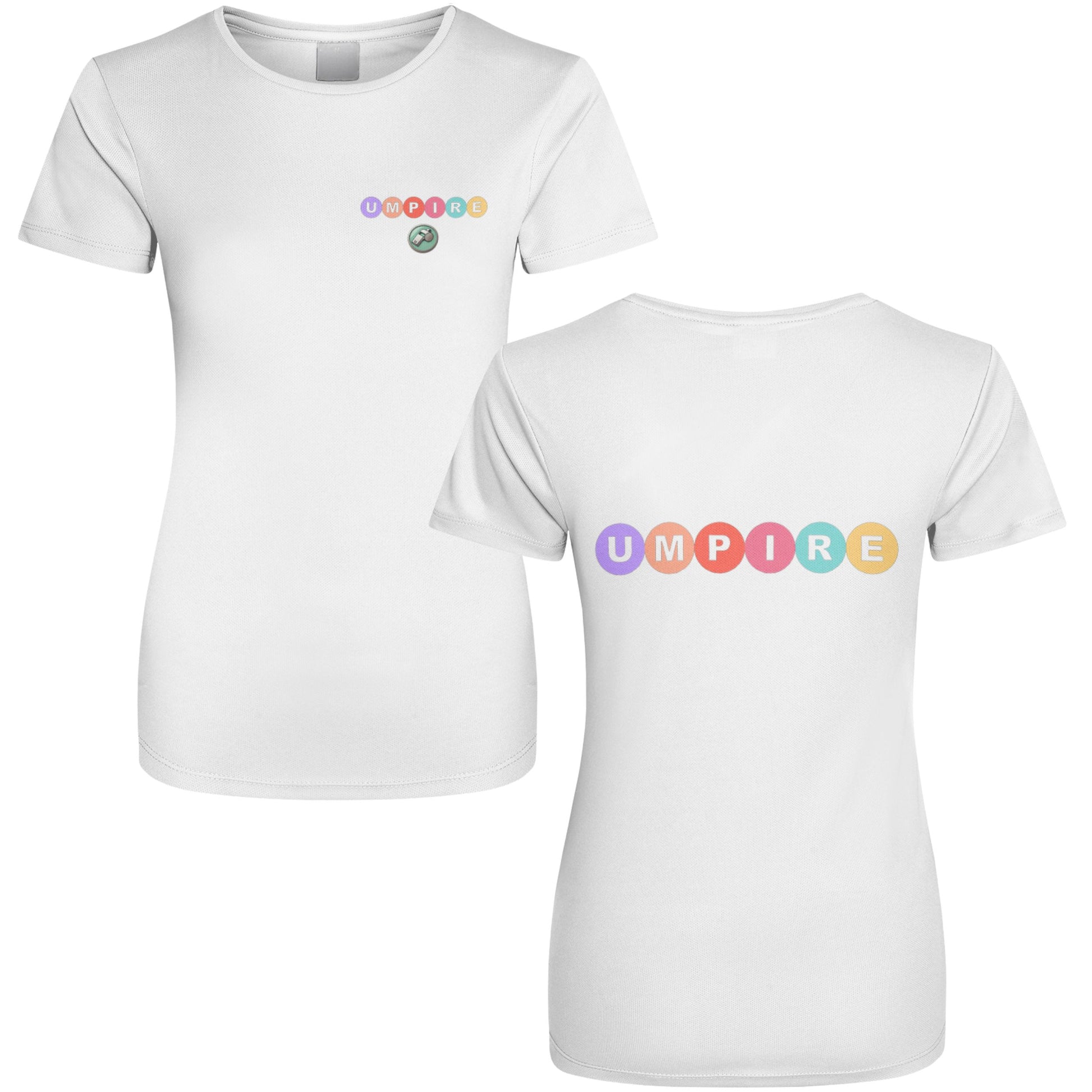 Netball Umpire White Performance Shirt - Pastel Rainbow
