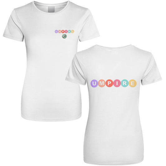 Netball Umpire White Performance Shirt - Pastel Rainbow
