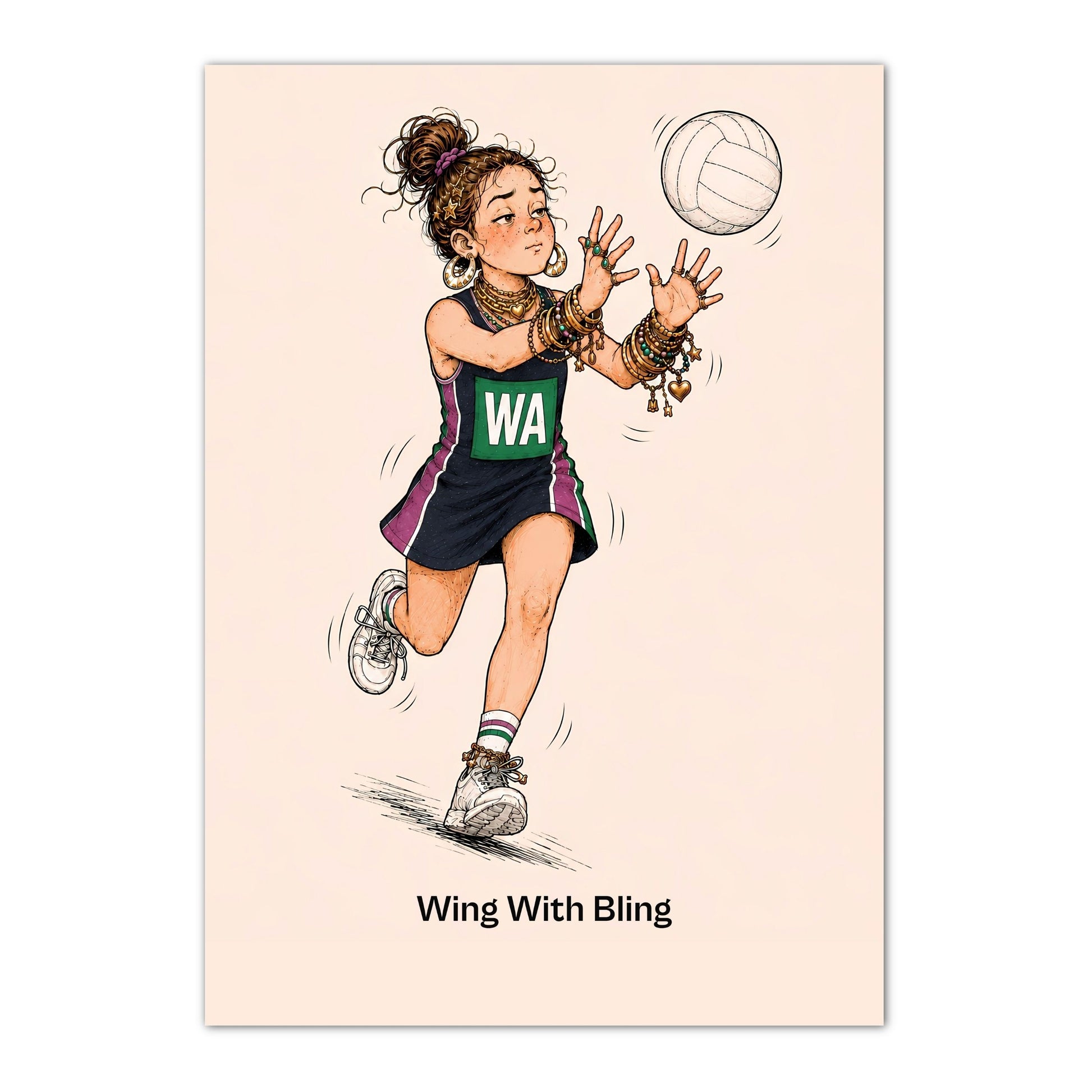 Netball Poster - Wing Attack Illustration - Sports Decor