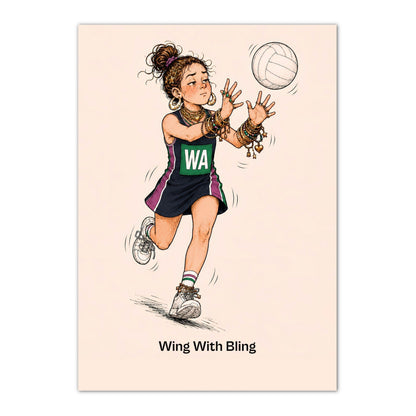 Netball Poster - Wing Attack Illustration - Sports Decor