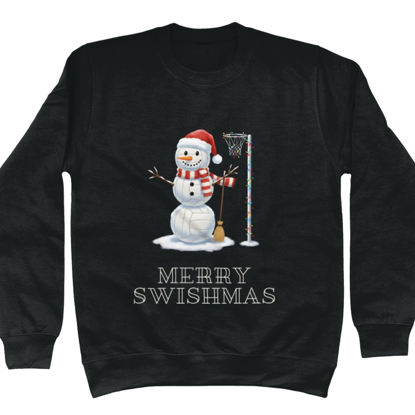 Black Netball Christmas Snowman Jumper - Christmas Sweatshirt for Netball Players