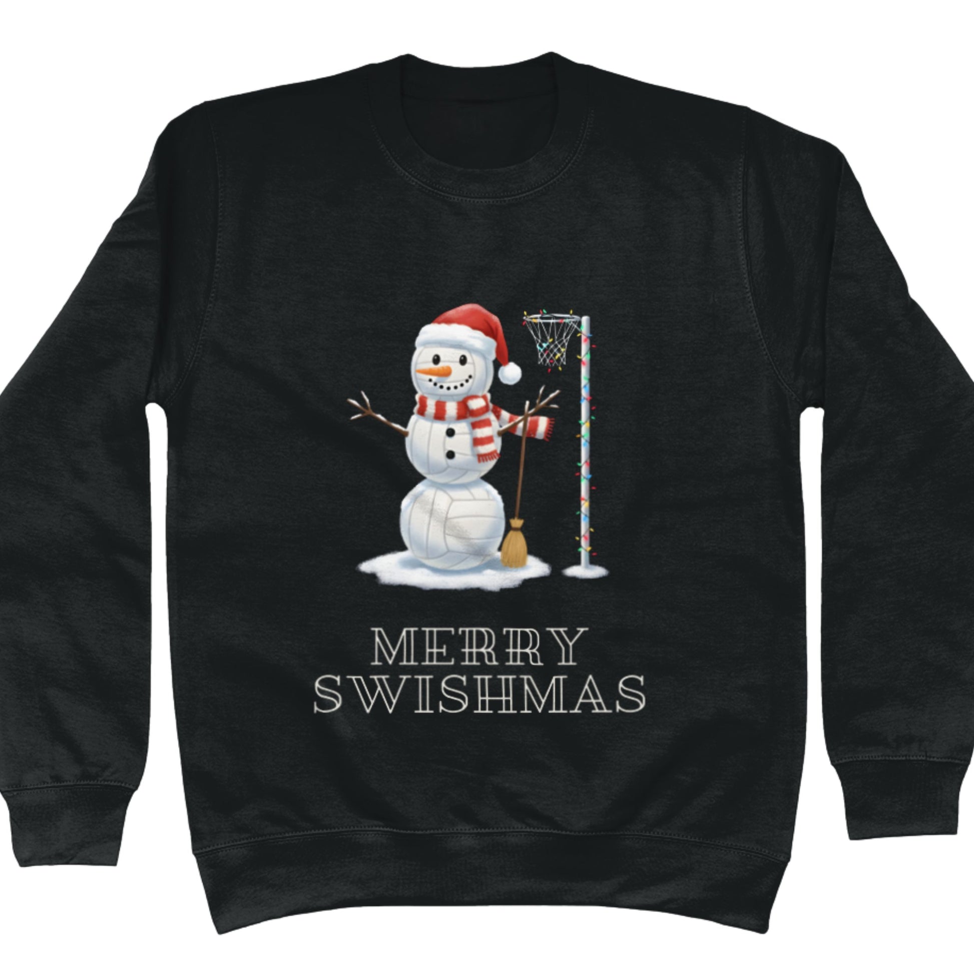 Black Netball Christmas Snowman Jumper - Christmas Sweatshirt for Netball Players