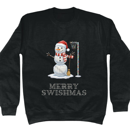 Black Netball Christmas Snowman Jumper - Christmas Sweatshirt for Netball Players
