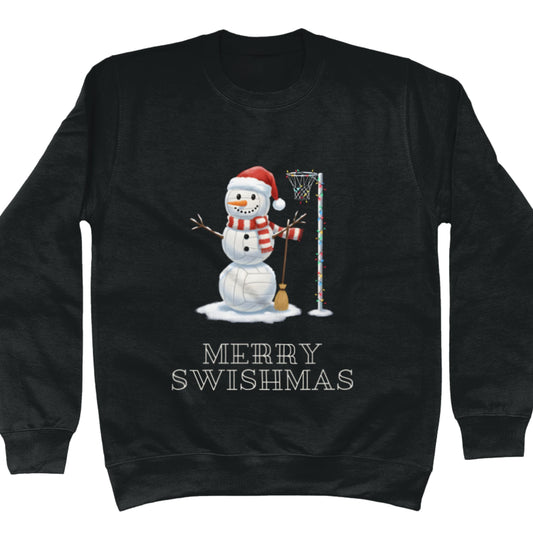 Black Netball Christmas Snowman Jumper - Christmas Sweatshirt for Netball Players