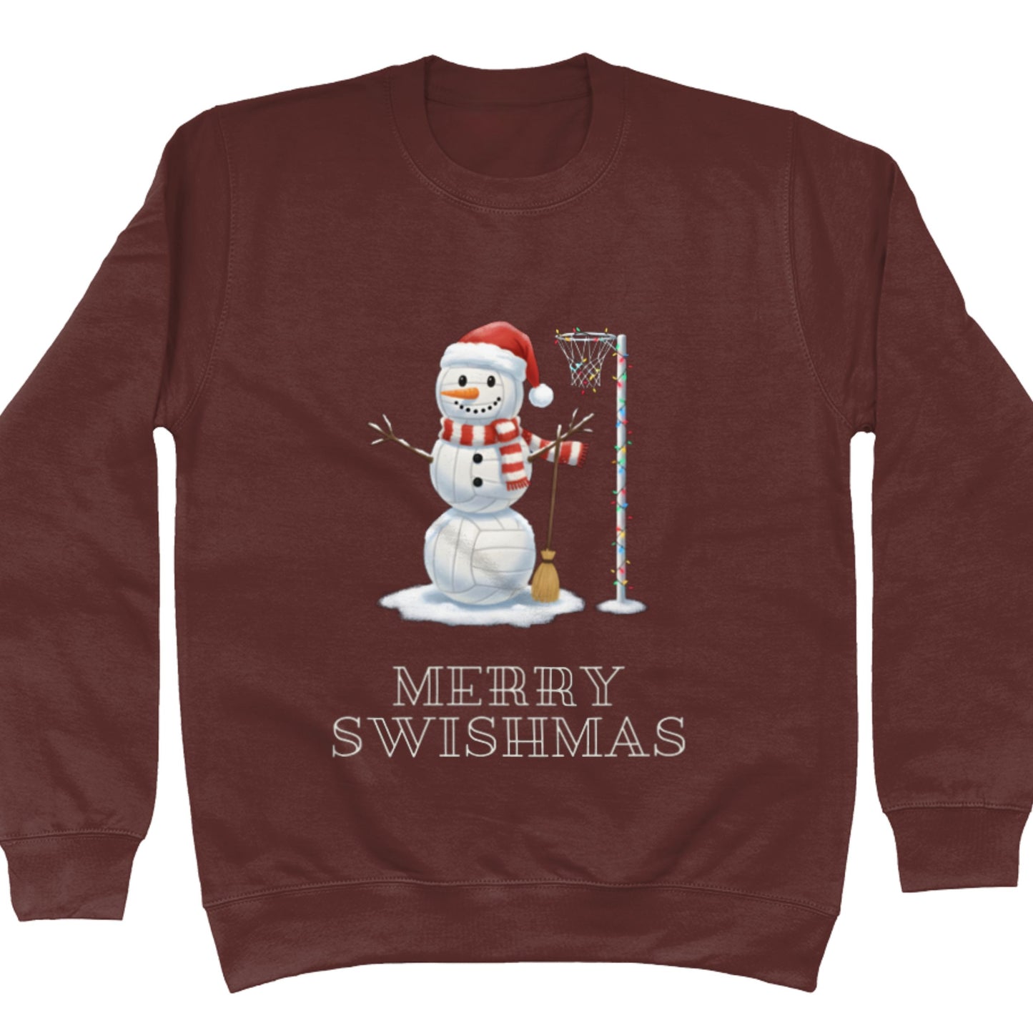 Brown Netball Christmas Snowman Jumper - Christmas Sweatshirt for Netball Players
