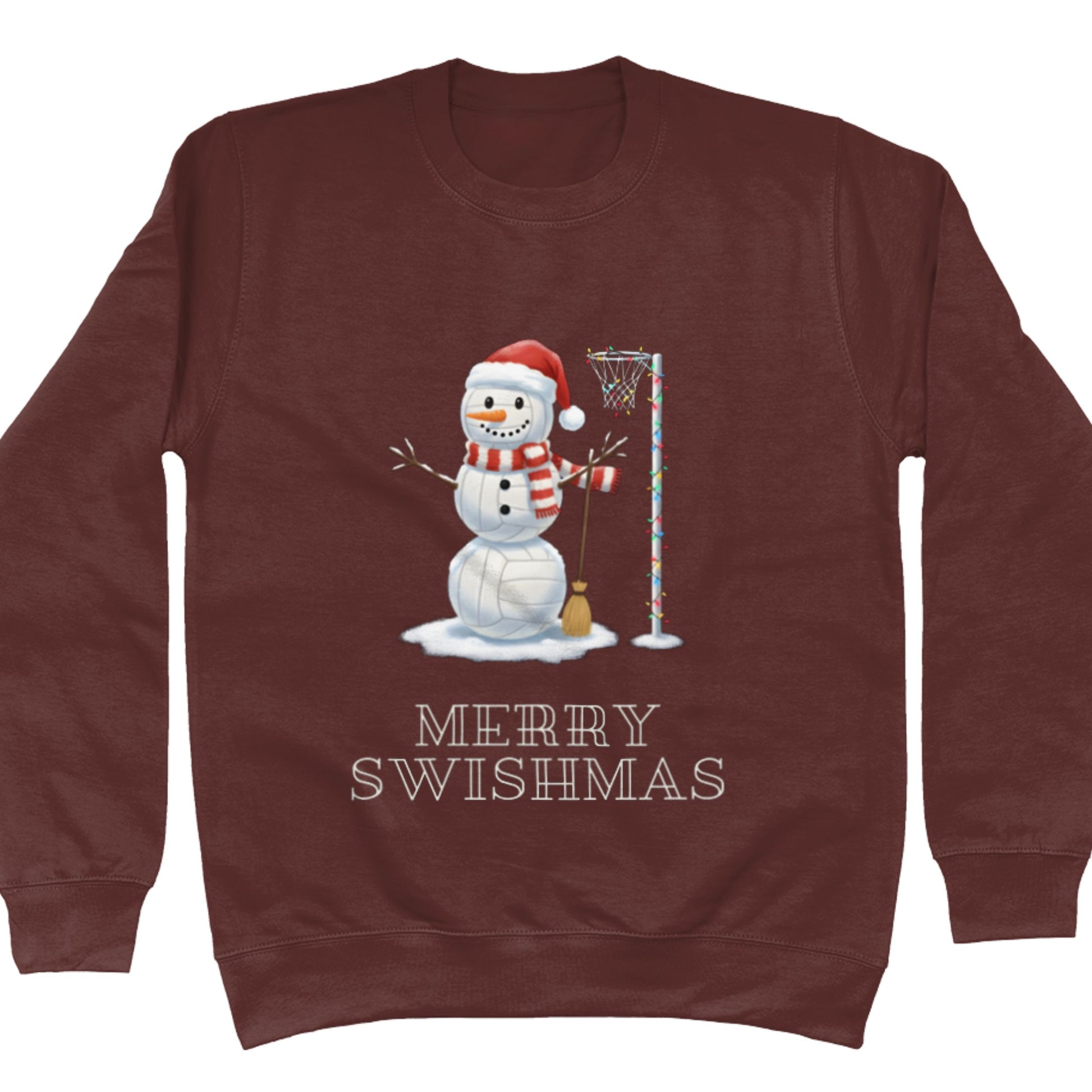 Brown Netball Christmas Snowman Jumper - Christmas Sweatshirt for Netball Players
