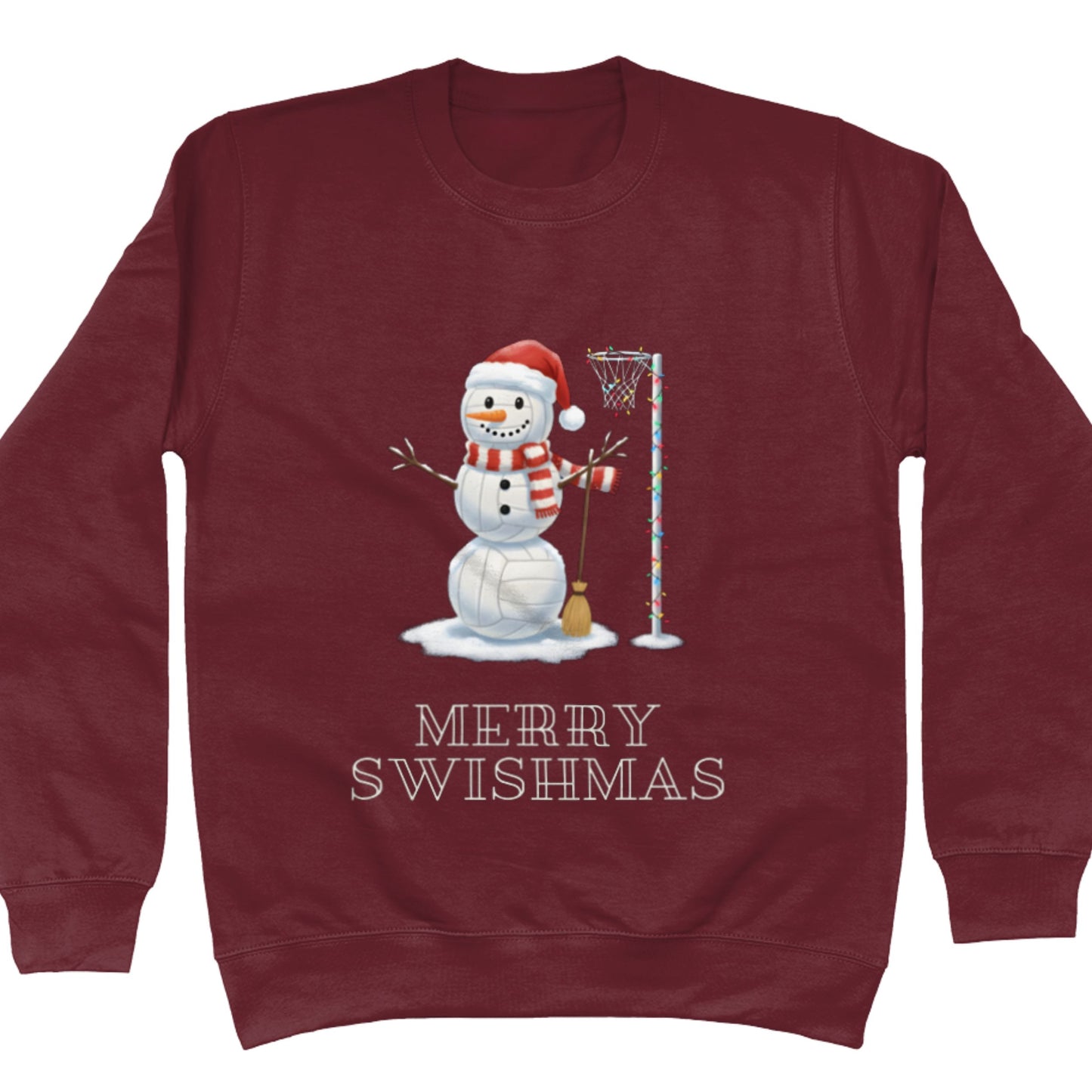 Red Netball Christmas Snowman Jumper - Christmas Sweatshirt for Netball Players