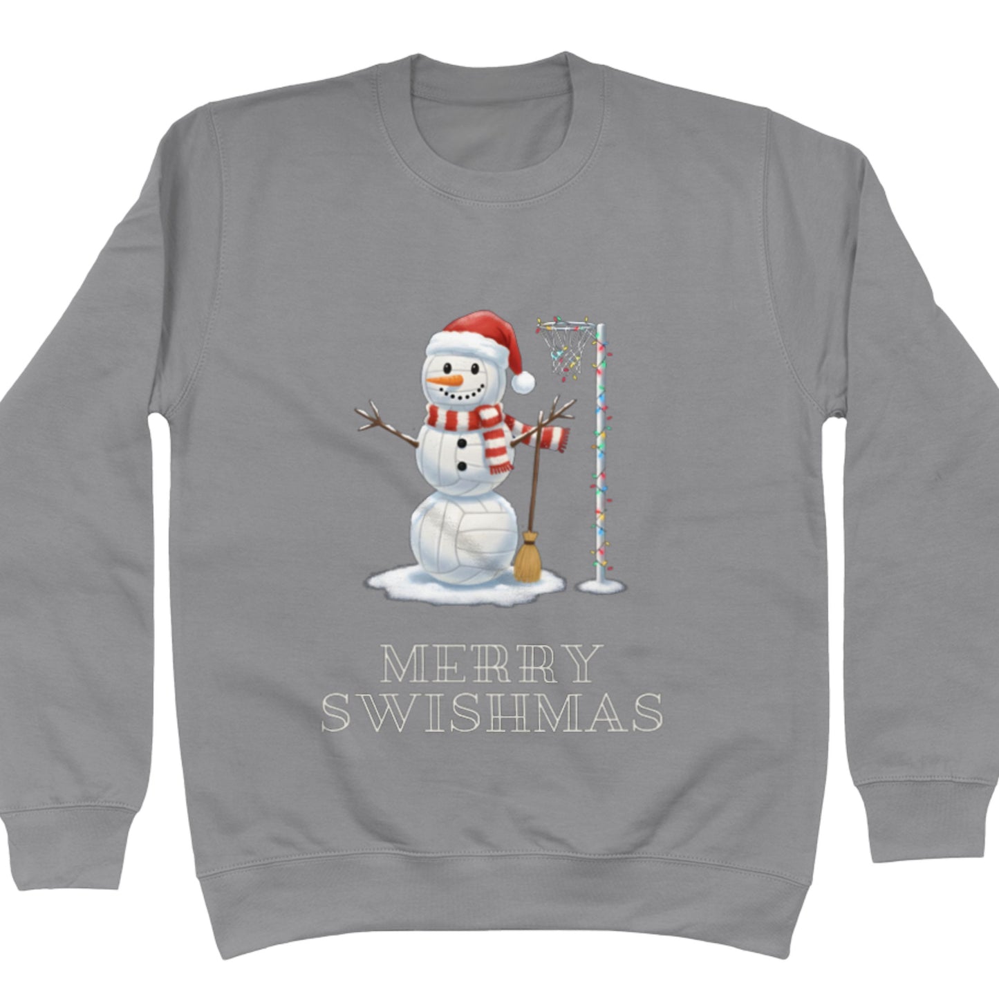 Grey Netball Christmas Snowman Jumper - Christmas Sweatshirt for Netball Players