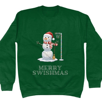 Green Netball Christmas Snowman Jumper - Christmas Sweatshirt for Netball Players