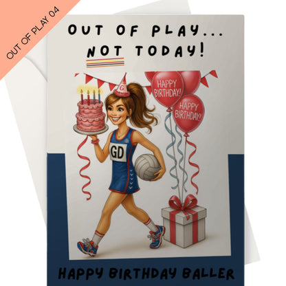 Blue Netball Birthday Card for Netball Goal Defenders