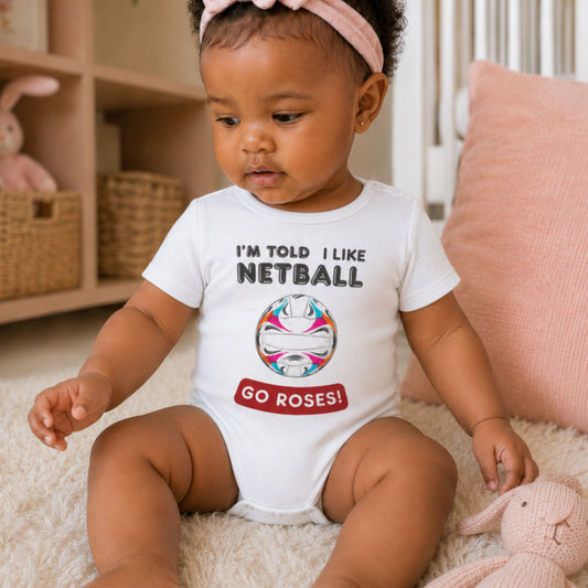 Personalised White Netball Team Baby One-piece - Netball Gifts