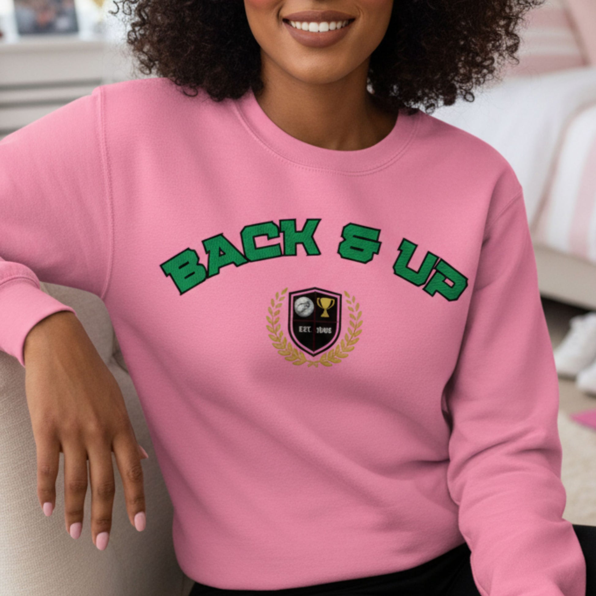 Pink Netball Sweatshirt - Back & Up Slogan - Netball Clothing