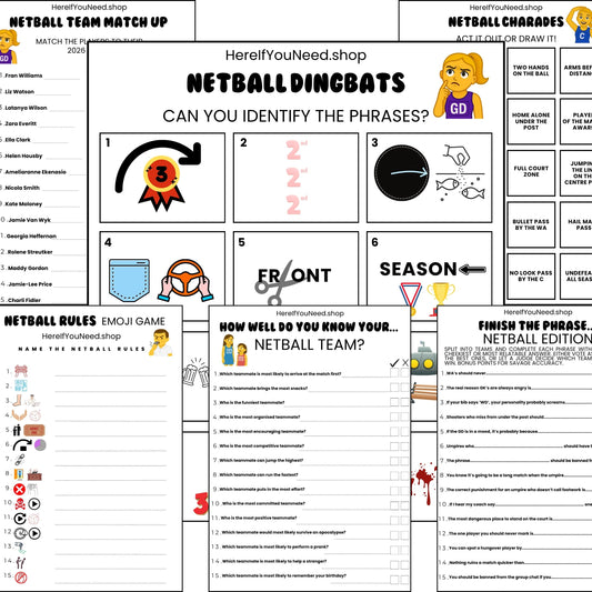 Netball Party Social Games - Printable