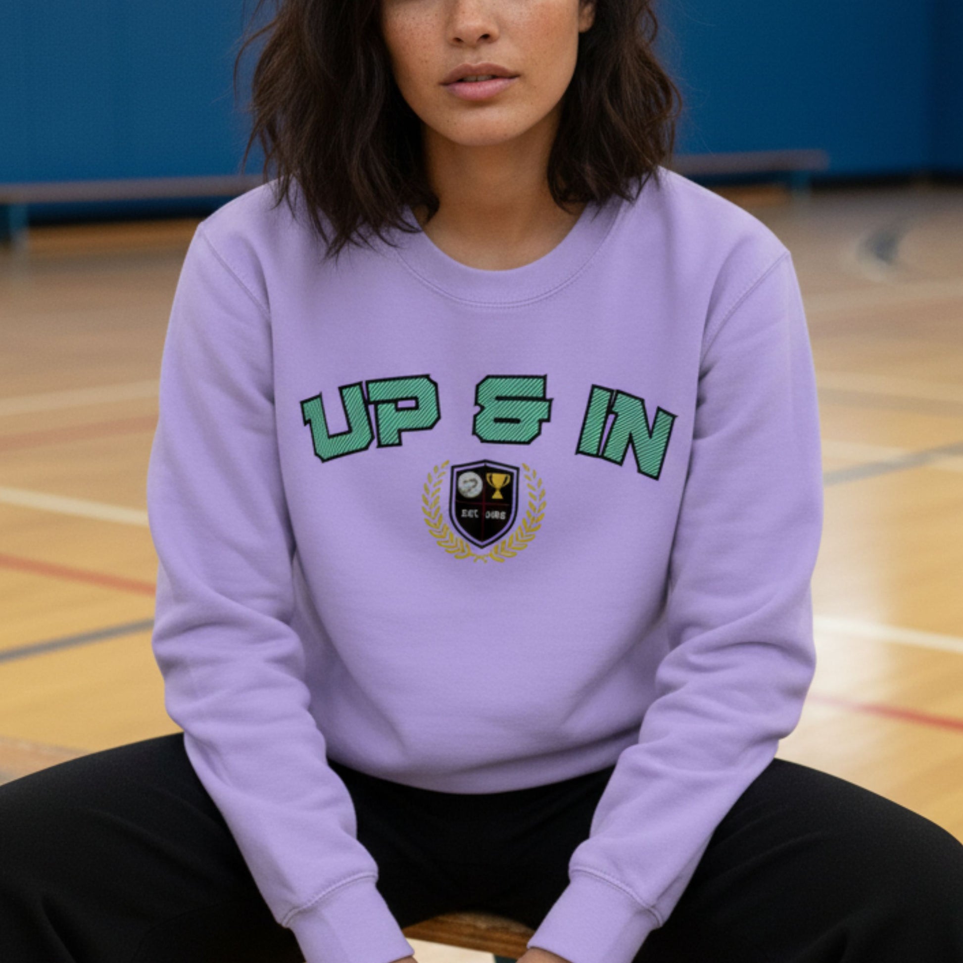 Netball Gifts - Purple Up & In Netball Slogan Jumper