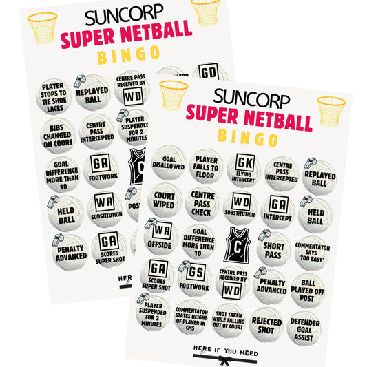 SSN Netball Bingo Game Cards