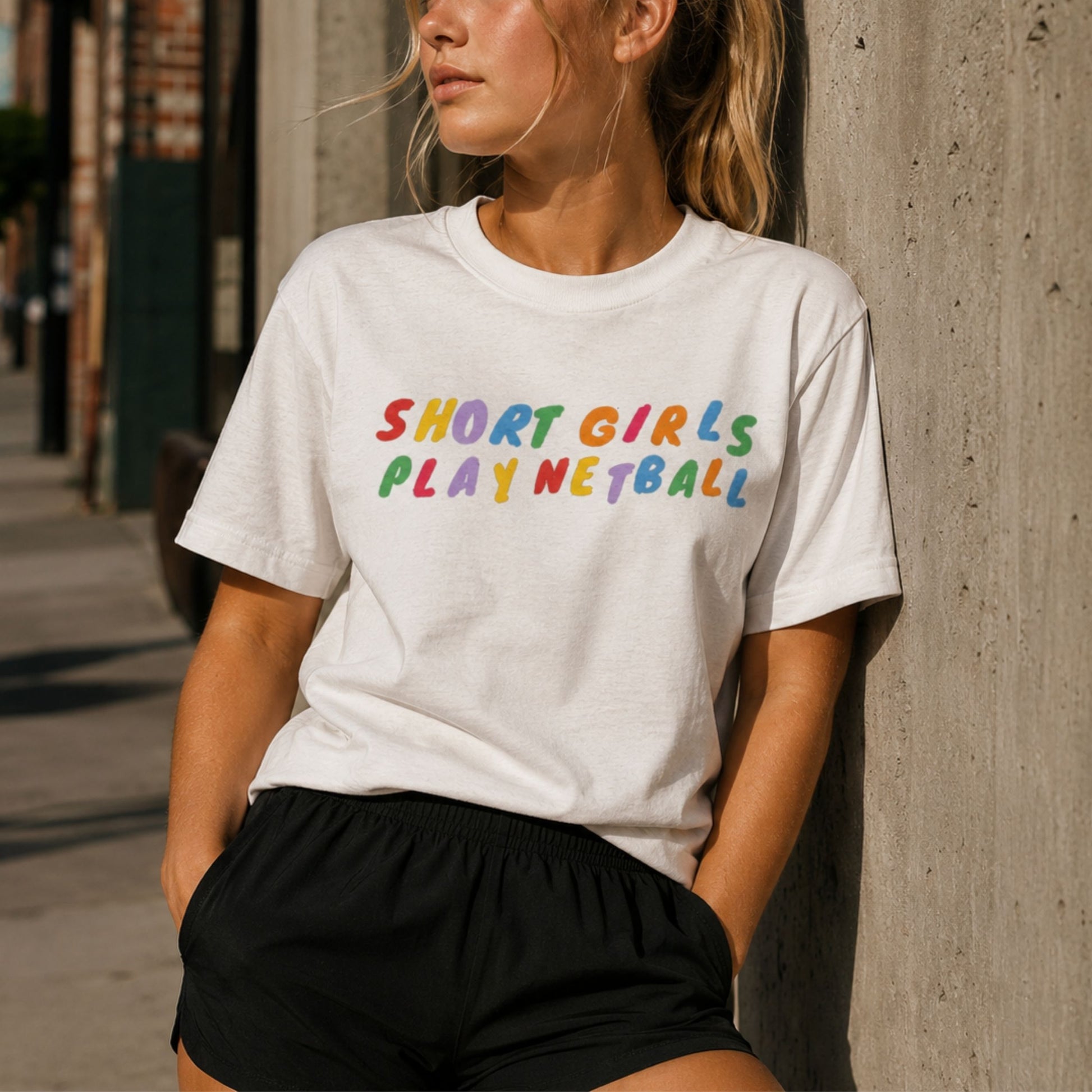 Short Girls Play Netball Slogan Top - Netball T-shirts for Women