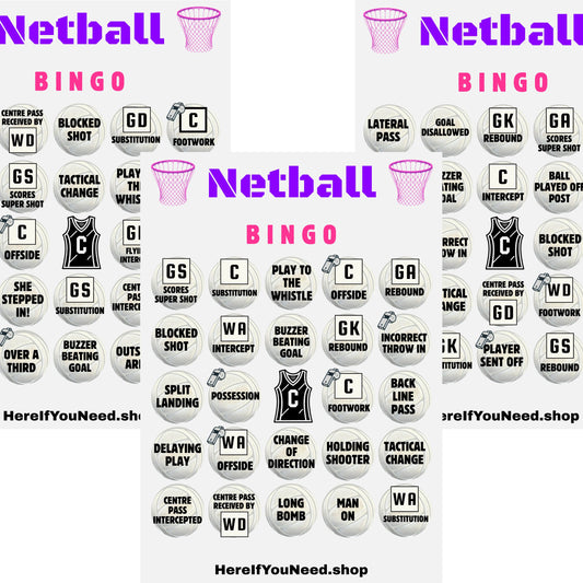 Netball Bingo Party Game - Download Card for Printing