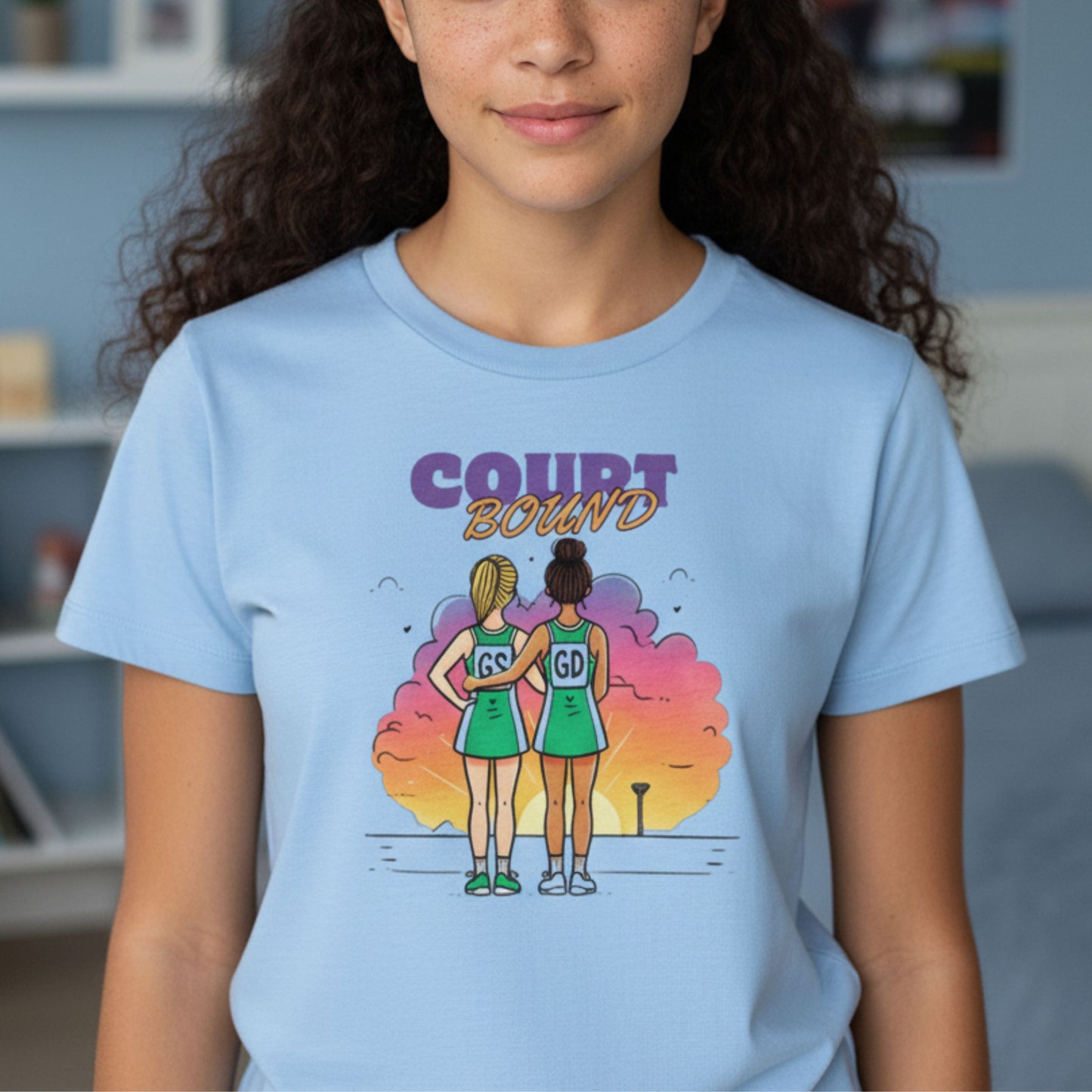 Netball Gifts - Teen Girl Blue Netball Player Graphic T-Shirt
