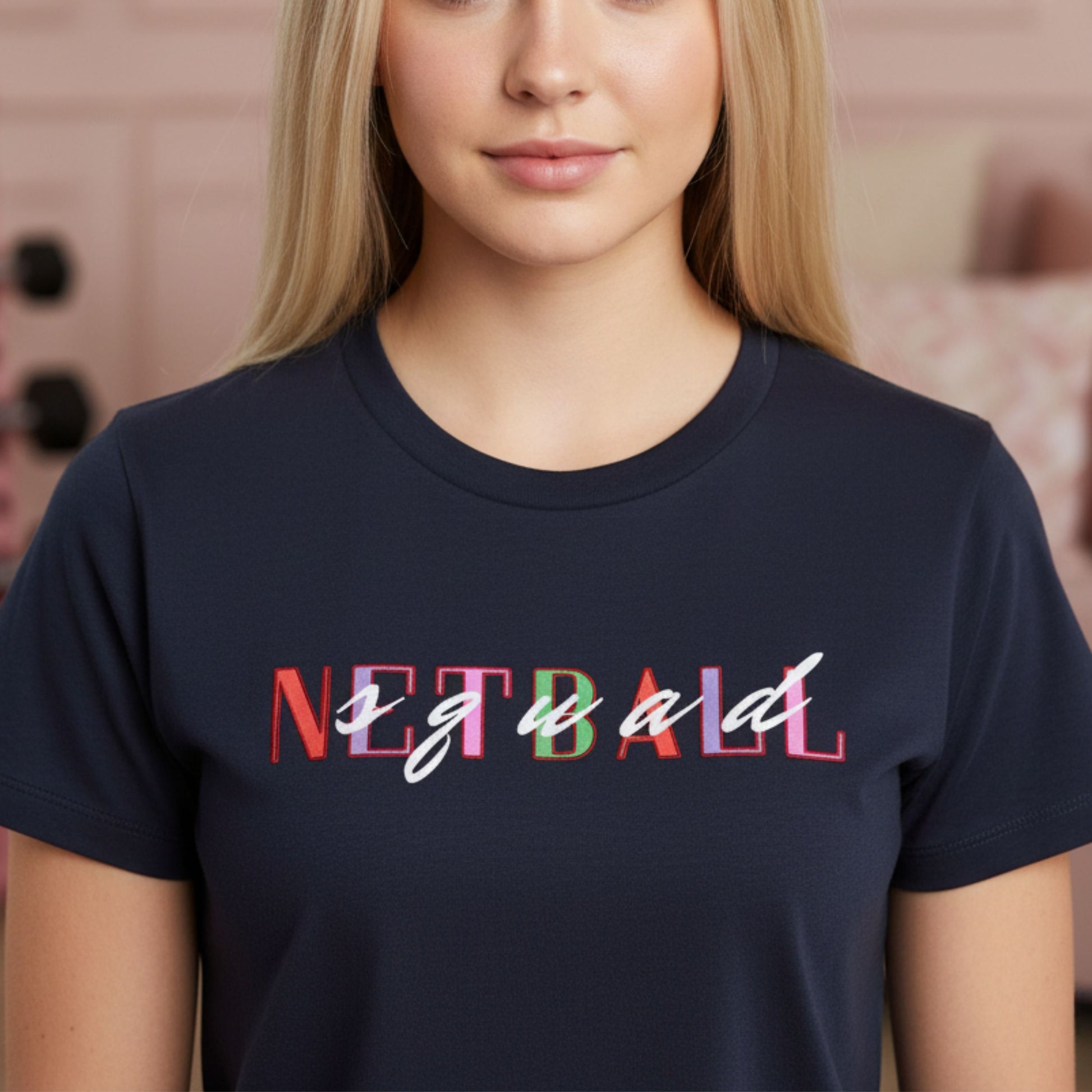 Netball Gifts - Teen Girl Navy Blue Netball Squad Slogan T-Shirt