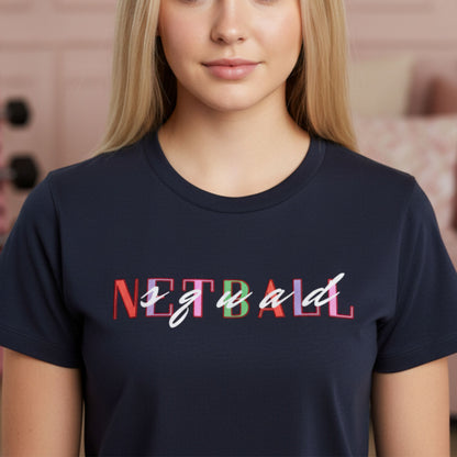 Netball Gifts - Teen Girl Navy Blue Netball Squad Slogan T-Shirt
