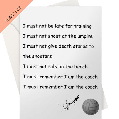 Funny Netball Coach Thank You Card - Netball Gift Cards