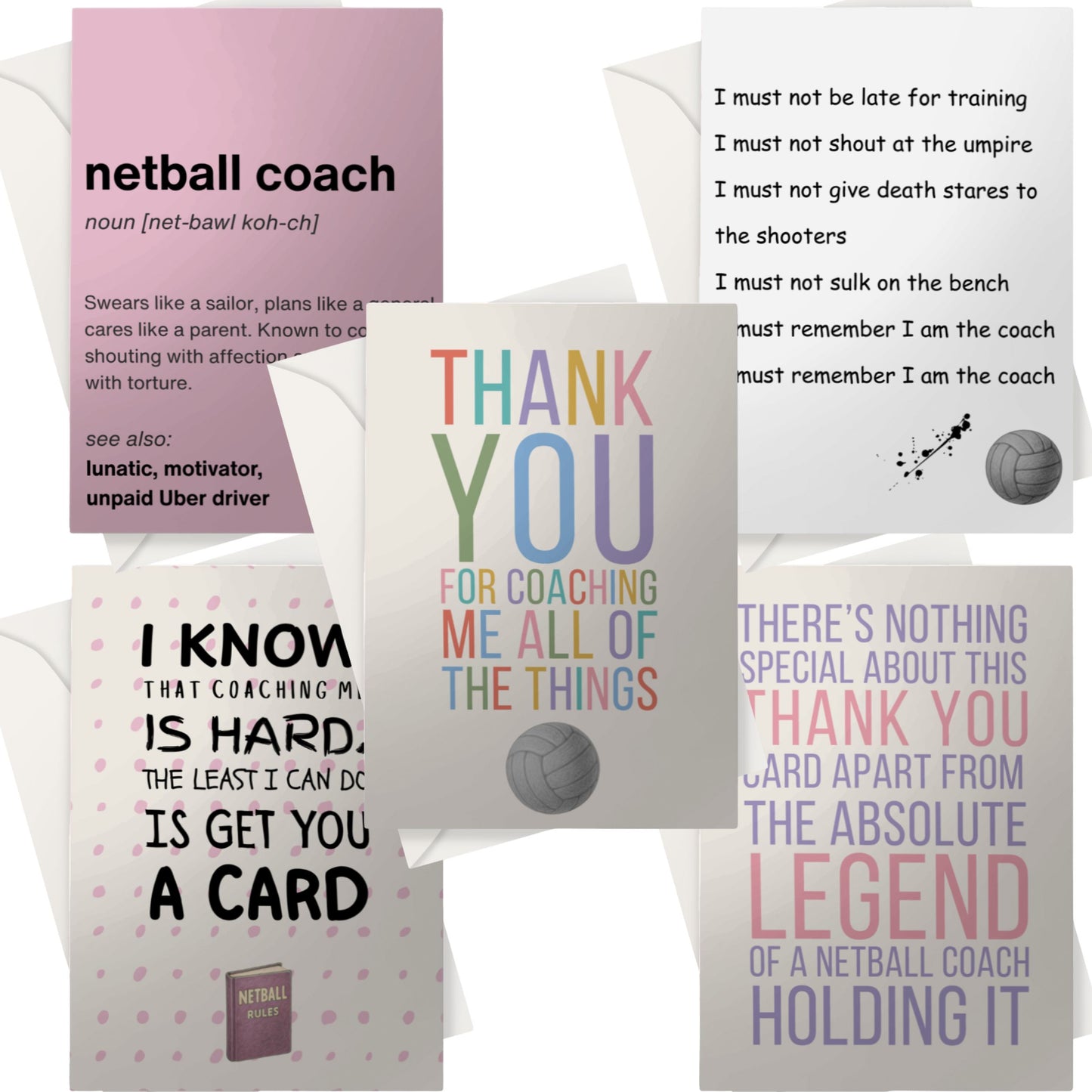 Netball Coach Thank You Cards Bundle - 5 Netball Cards in Bulk