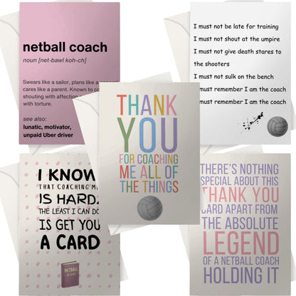 Netball Coach Thank You Cards Bundle - 5 Netball Cards in Bulk