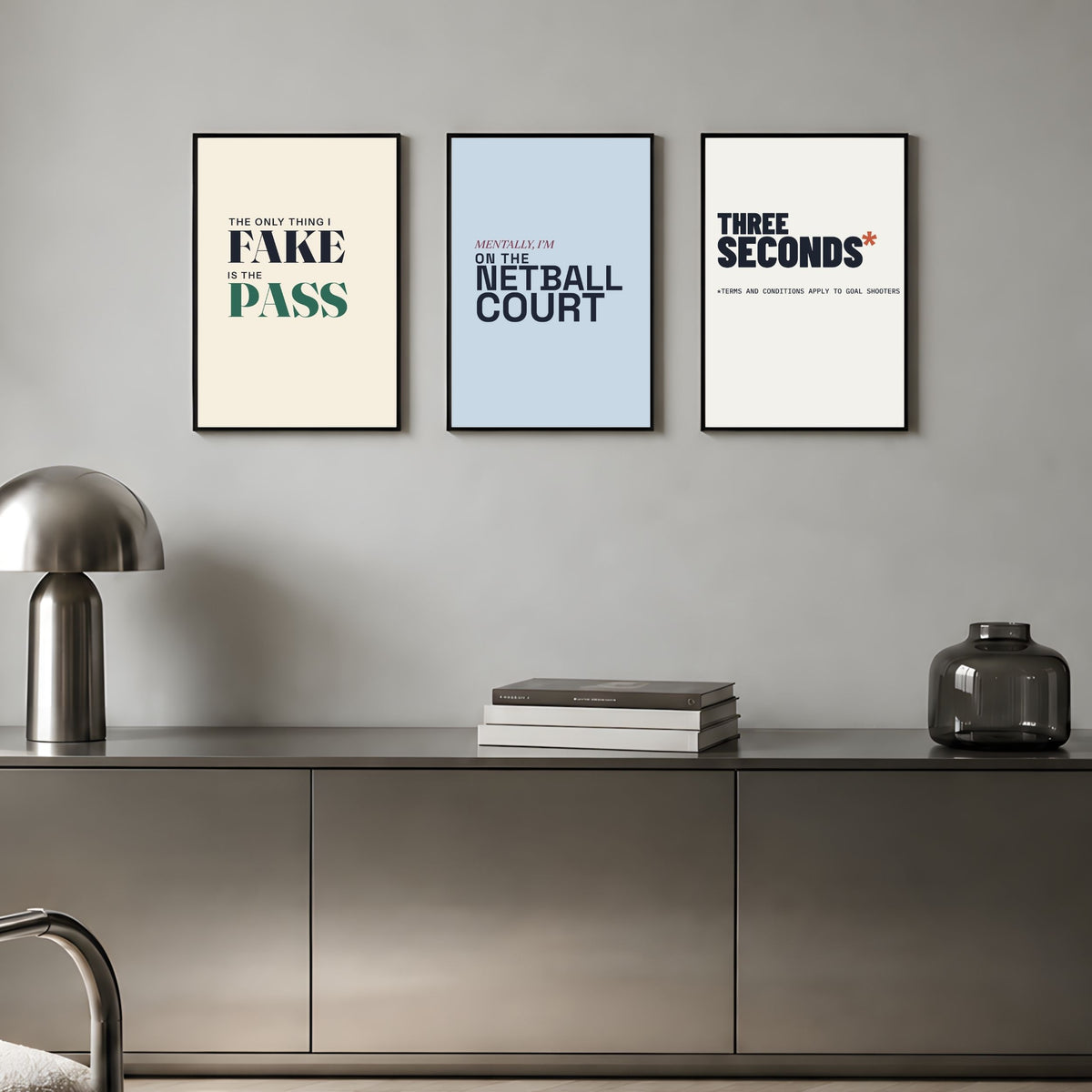Set of 3 Netball Wall Art Poster Prints - Funny Typography Netball Sayings